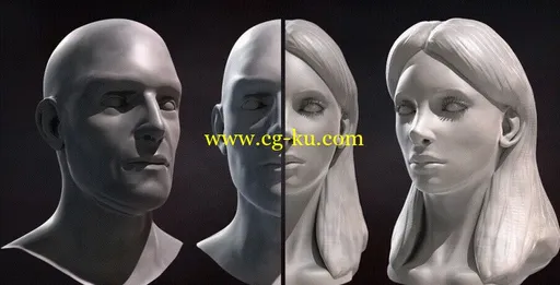 在ZBrush雕刻男性和女性的脸的图片1