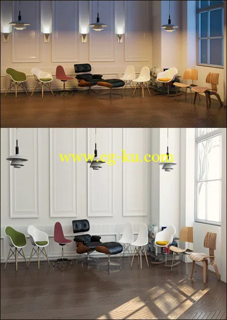 Aleso 3D – Eames Furniture Pack + 2 Scenes With Night Daylight Setup的图片1