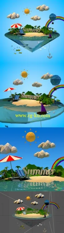 3D Ocean Abstract summer vacation with Low-poly style的图片1