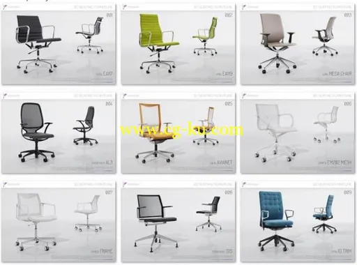 Viz-People - 3D Seating Furniture Office13个精美的现代与古典的办公室椅子3D模型的图片1