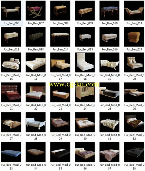 Avshare Furniture 3D Models 家居家具3D模型511组合辑，包括浴室，床，椅子，柜子，长椅，壁炉，厨房，镜子，沙发，桌子的图片1