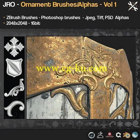 Gumroad – 55 Ornament Brushes  alphaheight maps – Vol1的图片1