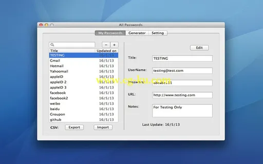 AllPasswords (Handy Personal Tool) v1.1.1 Bilingual Retail Mac OS X的图片1