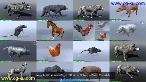 CGTrader – Lowpoly Wild Animals Rigged 3D models Collection Pack的图片1