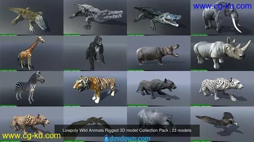 CGTrader – Lowpoly Wild Animals Rigged 3D models Collection Pack的图片2