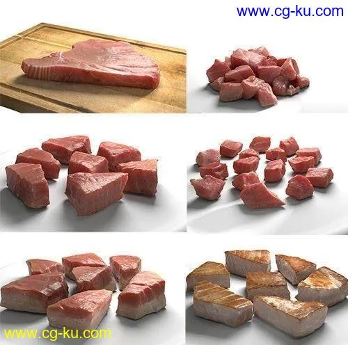 CGTrader – Tuna Meat Pack – Steak Raw Cooked Chopped Low-poly 3D model的图片1