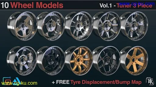 ArtStation Marketplace – 10 Wheels / Rims Models – Tuner 3 Piece Vol 01的图片1