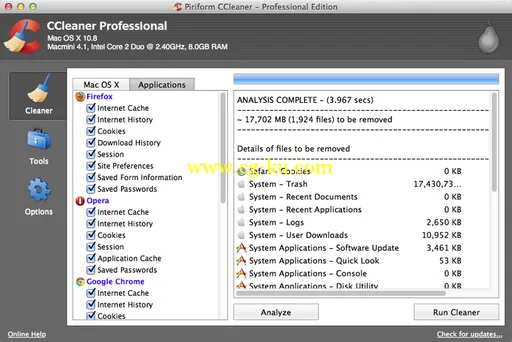 CCleaner Professional Edition 1.11.336 Multilingual MacOSX的图片1