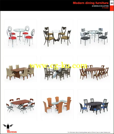 10ravens: 3D Models collection 024 Modern dining furniture 01 现代餐厅家具模型的图片1