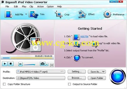 Bigasoft iPod Video Converter 3.7.44.4896 iPod视频转换器的图片1