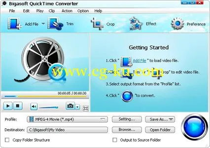 Bigasoft QuickTime Converter 3.7.44.4896 QuickTime影片转换器的图片1