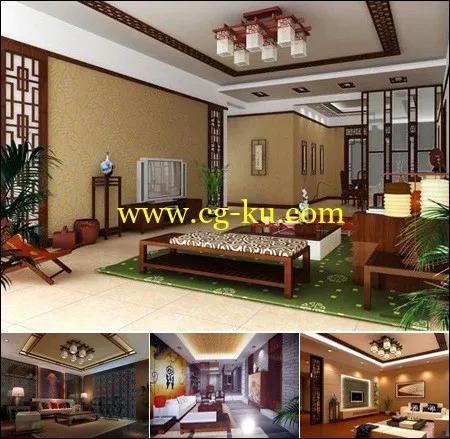 Chinese Style Living Room Model 中国风格的客厅模型的图片1