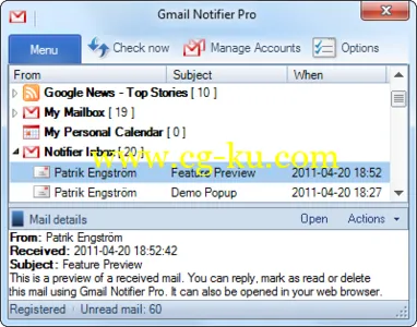 Gmail Notifier Pro 5.0.3 + Portable Gmail邮件提醒软件的图片2