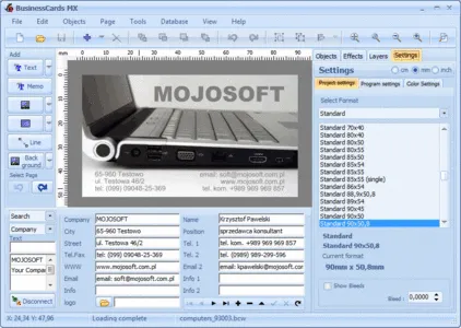 Mojosoft BusinessCards MX 4.91 Multilingual Portable 名片制作软件的图片1