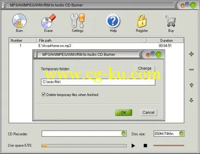 MP3/AVI/MPEG/WMV/RM to Audio CD Burner 1.4.23 烧录音乐光盘的图片1