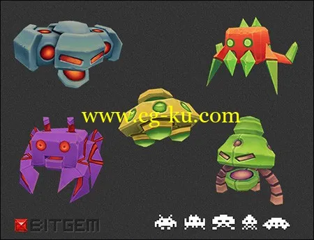 BitGem Low Poly Space Invaders Set的图片1