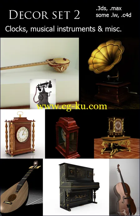 Decor Set 2 Clocks Musical Instruments & Misc的图片1