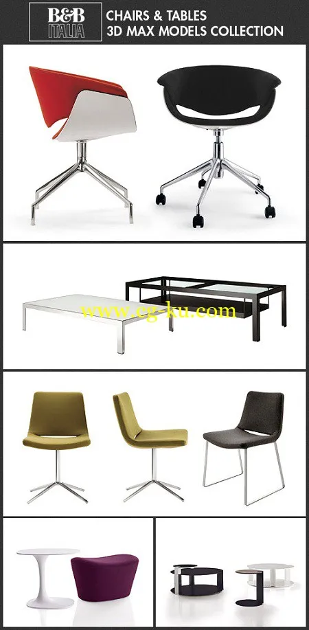 B&B Italia 3D Models Of Tables Chair and Accessories的图片1