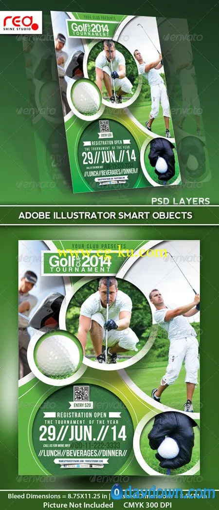 高尔夫邀请赛传单模板 GraphicRiver Golf Tournament Flyer Poster Magazine Template的图片1