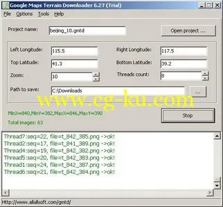 Allallsoft Google Maps Terrain Downloader 6.85 谷歌卫星地图下载工具的图片1