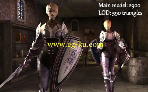 Dexsoft-Games: Royal Female Warrior animated character 皇家女战士动画人物3D模型的图片1