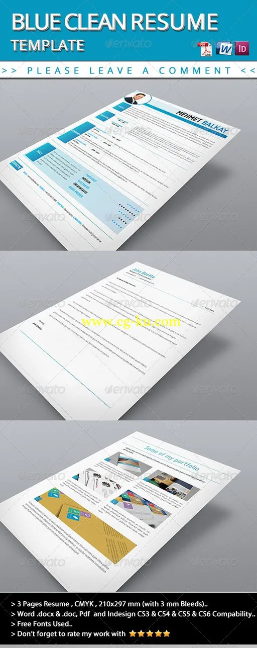 GraphicRiver Blue Resume Template 清爽的简历模板的图片1