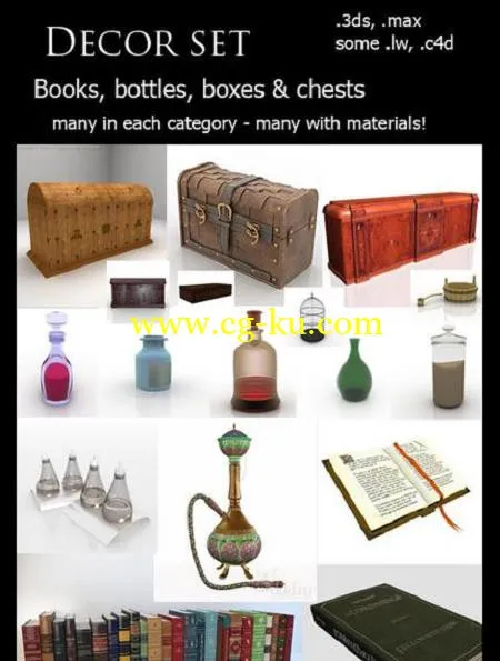 3D Models – Baskets, Books, Bottles & Chests 书籍/瓶与衣柜3D模型的图片1
