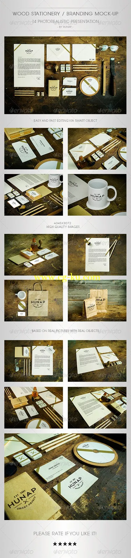 GraphicRiver Wood Stationery Branding Mock-Up 木材文具模板的图片1