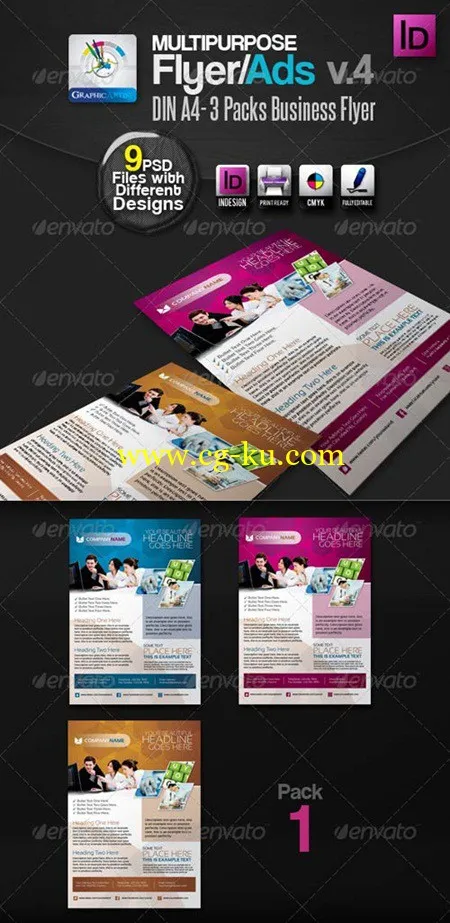 Multipurpose InDesign Flyers/Ads Pack v.4 多用途商业广告传单的图片1