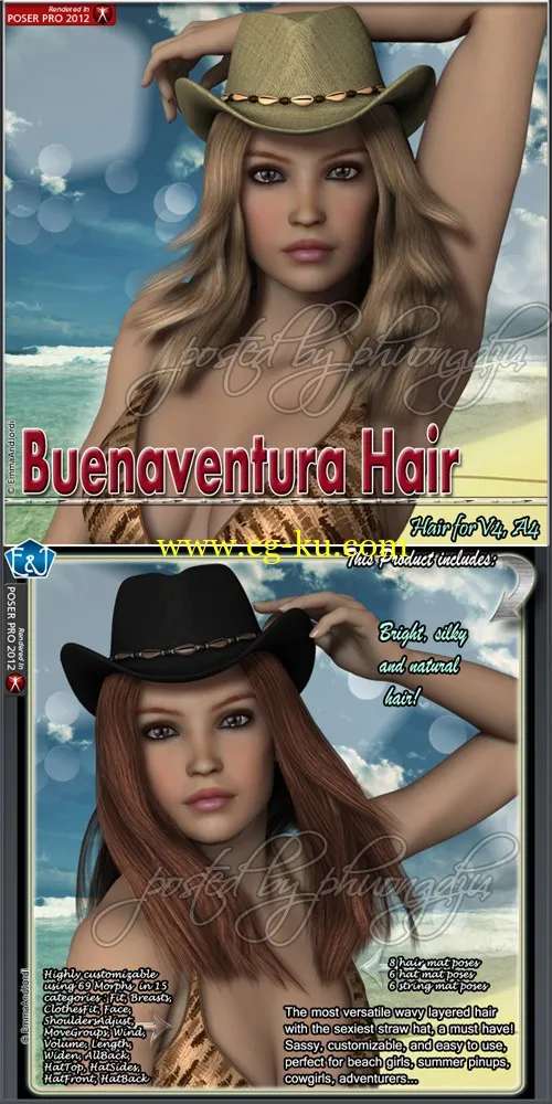 Renderosity Buenaventura Hair For V4 And A4的图片1