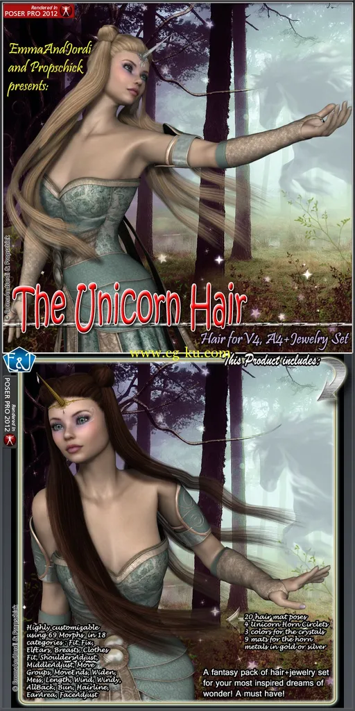 Renderosity The Unicorn Hair For V4 And A4的图片1