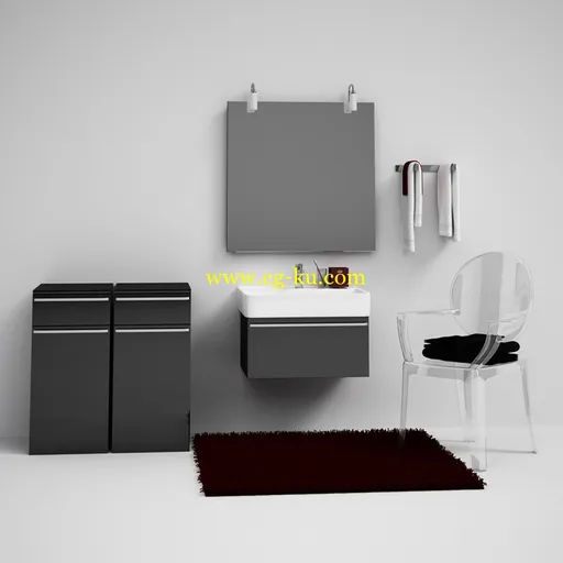 CGAxis Bathroom Set 01 卫生间模型(浴柜、台盆等)的图片6