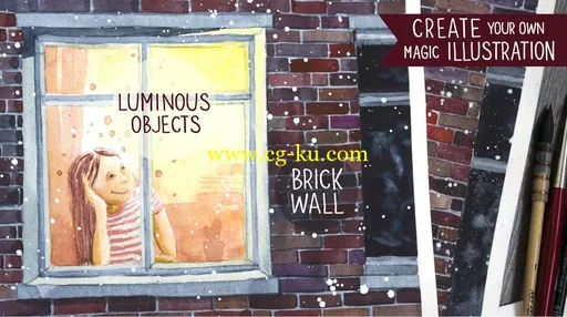 Create your own magic illustration. Luminous Objects and a Brickwork in Watercolor的图片2