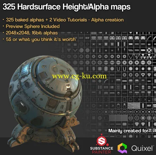 Gumroad – SP Quixel 325 Hardsurface Height Alpha plus Tutorials的图片1