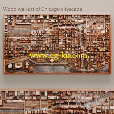 Wood wall art of Chicago cityscape的图片1