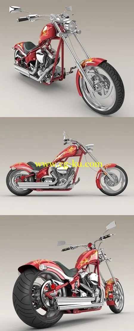 Big Dog K9 Chopper Motorcycle 3d Model的图片1