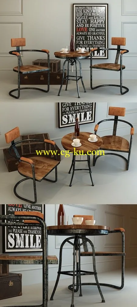 Retro industrial style dining table and chair的图片1