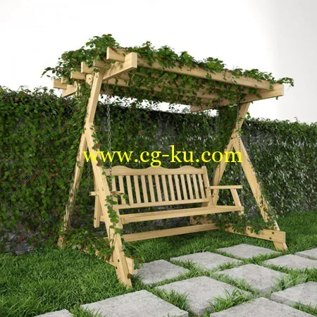 Swing for garden, grass and wall的图片1