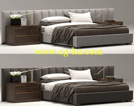 RH Modern custom vertical channel extended headboard bed的图片1