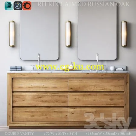 RECLAIMED RUSSIAN OAK DOUBLE VANITY的图片1