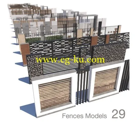 CGTrader – modern fence collection VR / AR / low-poly 3D model的图片1