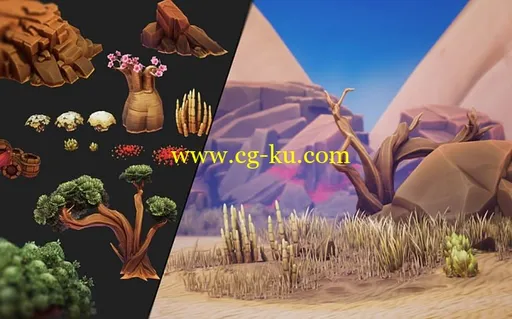 Cubebrush – Crimson Desert Landscape – Full package UE4 and FBX的图片1