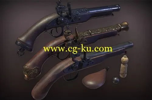 Cubebrush – Lowpoly PBR Flintlock Pistol Pack的图片1