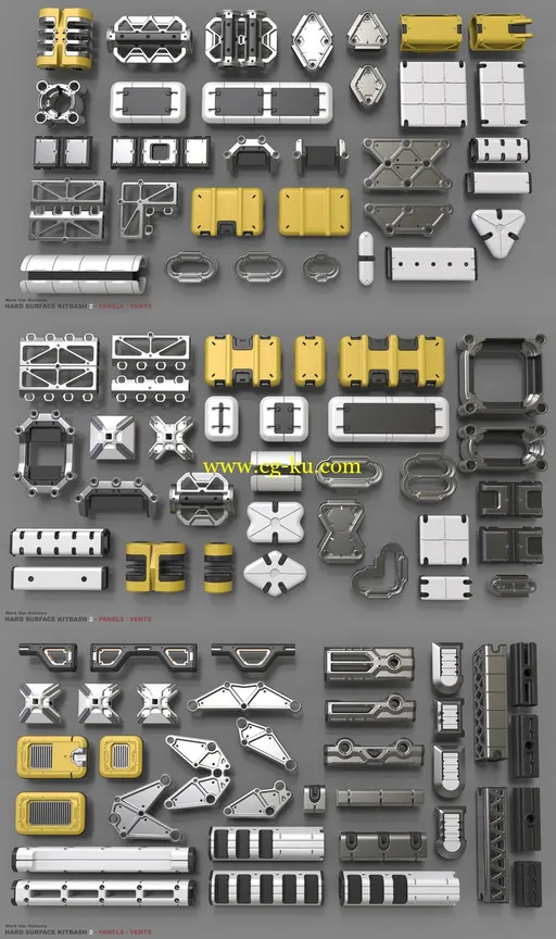 Gumroad – Hard Surface Kitbash Library 2 – Panels/Vents的图片1