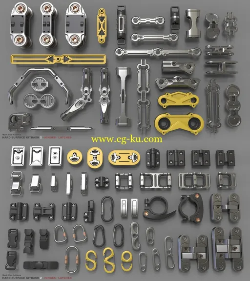 Gumroad – Hard Surface Kitbash Library 2 – Hinges/Latches的图片1