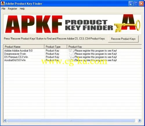 APKF Adobe Product Key Finder 1.9.7.0 APKF产品密钥自动搜索器的图片1