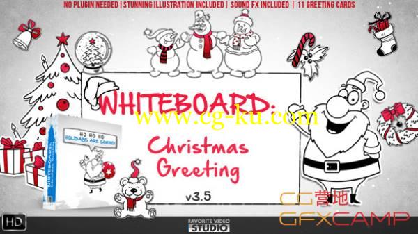 AE模板-手绘卡通圣诞节圣诞老人礼物盒开场照片展示 VideoHive Holidays Whiteboard Greetings Pack的图片1