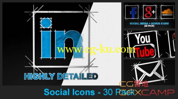 AE模板－铅笔手绘社交图标Icon动画 Social Media Icons- 30 Pack的图片1