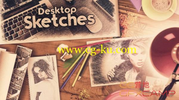 AE模板－桌子工作台画纸铅笔素描手绘风格照片展示 Desktop Sketches的图片1