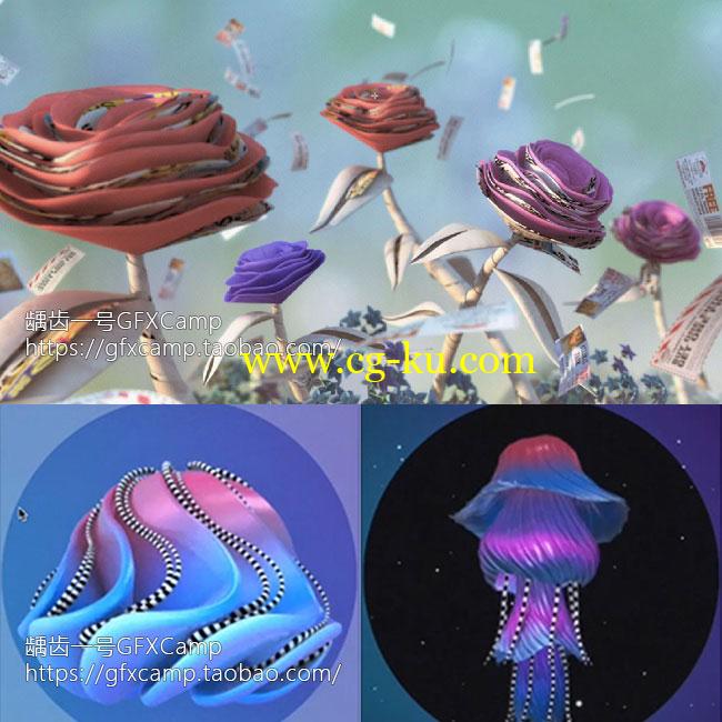 C4D+AE纸张花朵场景材质动画渲染合成浮游生物教程 FXPHD AFX225的图片1